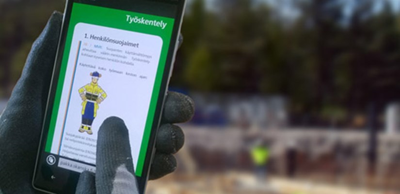 Työturvallisuuspakan selaaminen älypuhelimella on kätevää. Työturvallisuuspakan selaaminen älypuhelimella on kätevää.