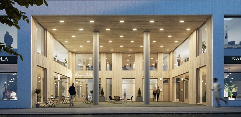 Havainnekuva As. Oy Tampereen Nikaman sisäänkäynnistä. Kuva: BST-Arkkitehdit Oy ja visualisointi Spiral One Havainnekuva As. Oy Tampereen Nikaman sisäänkäynnistä. Kuva: BST-Arkkitehdit Oy ja visualisointi Spiral One