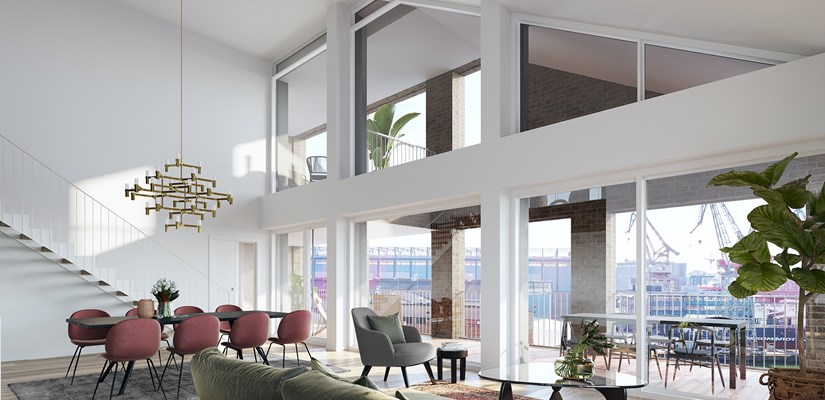 Helsingin Annexin asunnoista osa on kaksikerroksisia, ja monesta aukeavat upeat näkymät vanhoille nostureille ja toimivalle telakalle. Helsingin Annexin asunnoista osa on kaksikerroksisia, ja monesta aukeavat upeat näkymät vanhoille nostureille ja toimivalle telakalle.