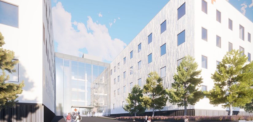 Havainnekuva Ahveniston sairaalan Ahvenistontien sisäänkäynnistä. Kuva: Integrated Työyhteenliittymä Havainnekuva Ahveniston sairaalan Ahvenistontien sisäänkäynnistä. Kuva: Integrated Työyhteenliittymä