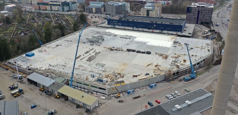 Ruskeasuon varikon työmaa kuvattuna 26.4.2023 Ruskeasuon varikon työmaa kuvattuna 26.4.2023