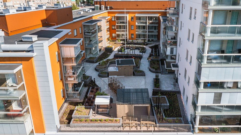 Korttelin sisäpihalle jää hieno korttelipiha Korttelipiha