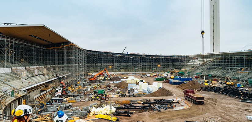 Tältä näytti Olympiastadionin työmaa loppuvuodesta 2018. Kuva: Skanska.