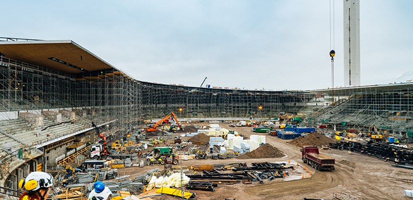 Tältä näytti Olympiastadionin työmaa loppuvuodesta 2018. Kuva: Skanska. Tältä näytti Olympiastadionin työmaa loppuvuodesta 2018. Kuva: Skanska.