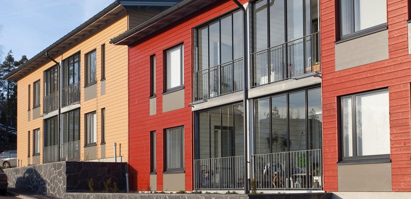 Kuva Skanskan Myllypuron puiseen kaupunkikylään rakentamista kohteista Ryynimyllynkadulla Kuva Skanskan Myllypuron puiseen kaupunkikylään rakentamista kohteista Ryynimyllynkadulla