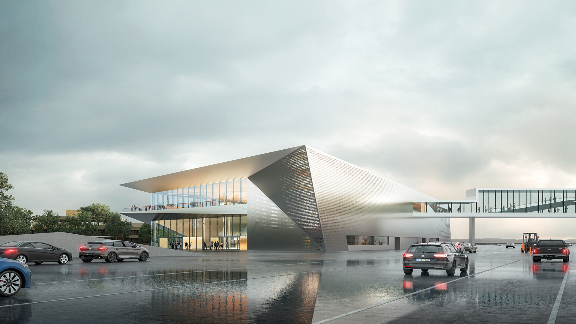 Matkustajakäytävä S1 toimii tulevaisuudessa laivamatkustajien sisäpuolisena kulkuyhteytenä Skanskan parhaillaan rakentamasta terminaalirakennuksesta uudelle S1-pistolaiturille. Kuva: PES-Arkkitehdit Oy.