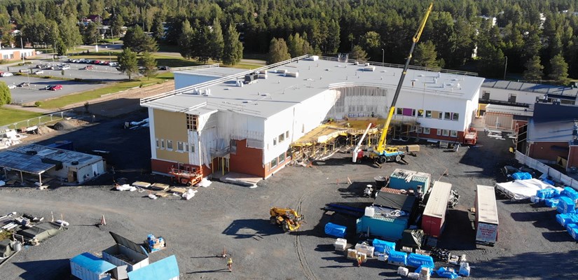 Ilmakuva Jokirannan koulun työmaasta Ilmakuva Jokirannan koulun työmaasta