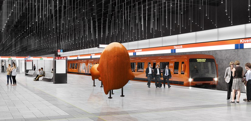 Kivenlahden asemalle sijoitetaan taiteilija Kalle Mustosen veistos ”Kulkijat”. Kuva: ALA Arkkitehdit ja Länsimetro. Kivenlahden asemalle sijoitetaan taiteilija Kalle Mustosen veistos ”Kulkijat”. Kuva: ALA Arkkitehdit ja Länsimetro.