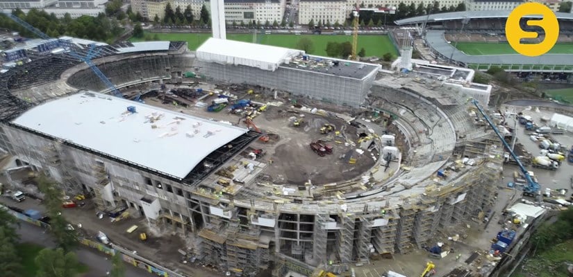 Dronella otettu valokuva Olympiastadionista Töölön suuntaan syyskuulta 2018