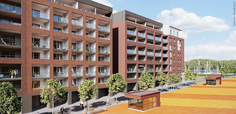 Punatiilinen Sointu nousee Jyväskylän Lutakossa rakenteilla olevan korttelin Lutakon aukion puoleiselle sivulle. Punatiilinen Sointu nousee Jyväskylän Lutakossa rakenteilla olevan korttelin Lutakon aukion puoleiselle sivulle.