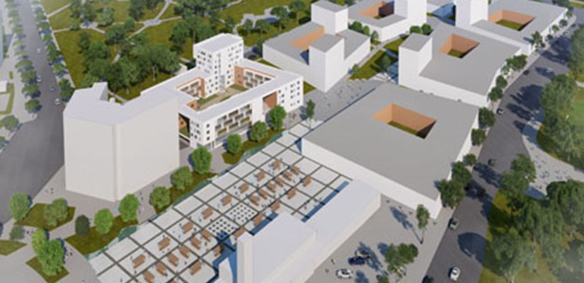Arkkitehtitoimisto Petri Rouhiainen Oy:n viitesuunnitelmaan perustuva kuva Skanskan korttelista Ranta-Kartanon alueella Arkkitehtitoimisto Petri Rouhiainen Oy:n viitesuunnitelmaan perustuva kuva Skanskan korttelista Ranta-Kartanon alueella