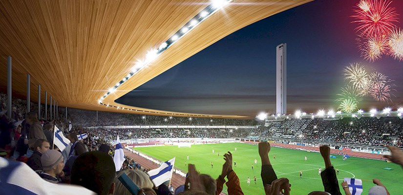 Havainnekuva Olympiastadionin katsomoista Havainnekuva Olympiastadionin katsomoista