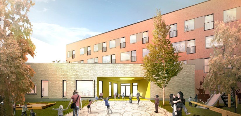 Havainnekuva Vantaan Teresan sisäpihalta Havainnekuva Vantaan Teresan sisäpihalta