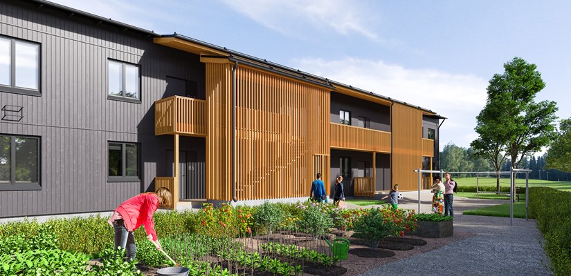 Havainnekuva Helsingin Siltamäkeen tulevasta BoKlok Peikonpuistosta Havainnekuva Helsingin Siltamäkeen tulevasta BoKlok Peikonpuistosta