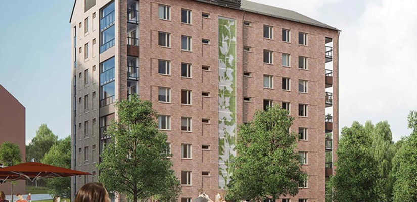 Kahdeksankerroksisen Asunto Oy Jyväskylän Rainan porraskäytävän lasipintaan toteutetaan Anna Ruthin työ koko talon korkuisena. Kahdeksankerroksisen Asunto Oy Jyväskylän Rainan porraskäytävän lasipintaan toteutetaan Anna Ruthin työ koko talon korkuisena.